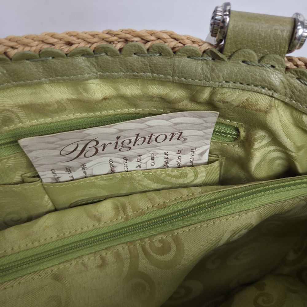Brighton Shoulder Bag Tan Wicker Pink Leather Flower Accent Top Carry Handles - Picture 14 of 16